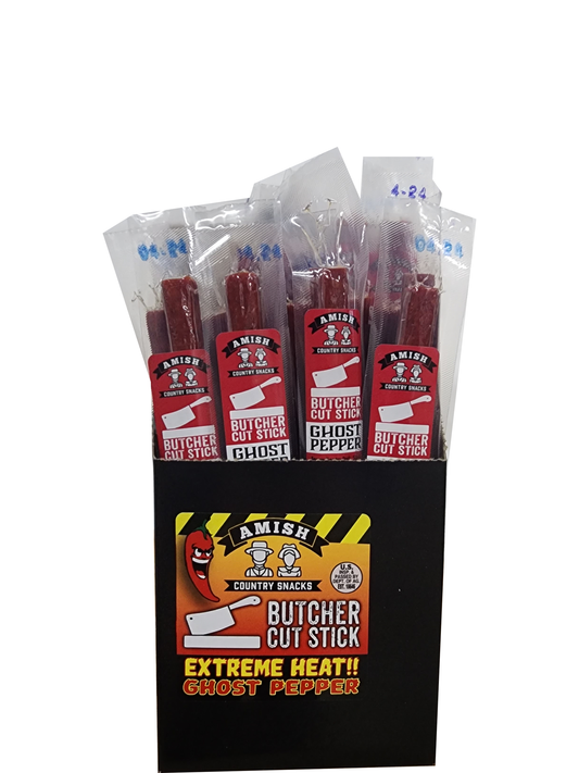 Butcher Cut Ghost Pepper Meat Sticks 24 count box - Amish Country Snacks