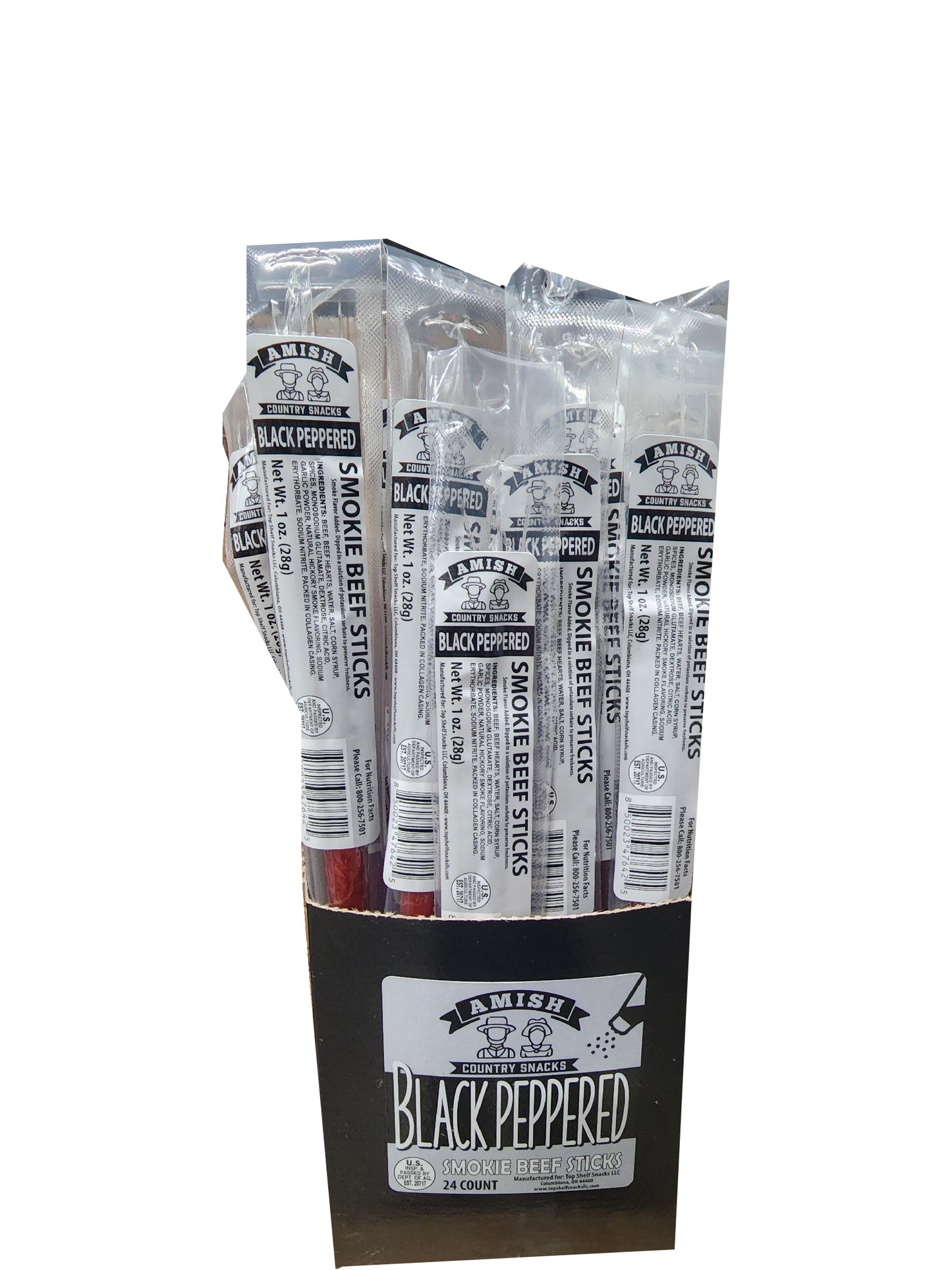 Amish Black Pepper Beef Sticks 24 count box - Amish Country Snacks