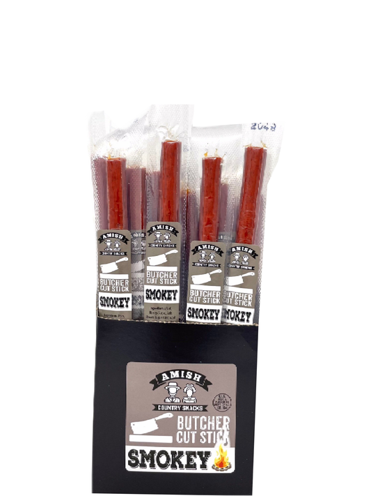 Butcher Cut Smokey Meat Sticks   24 count box - Amish Country Snacks