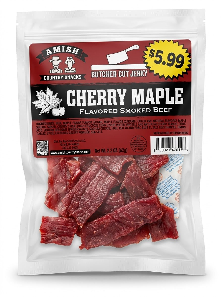 Cherry Maple Jerky 2.2 oz bag - Amish Country Snacks