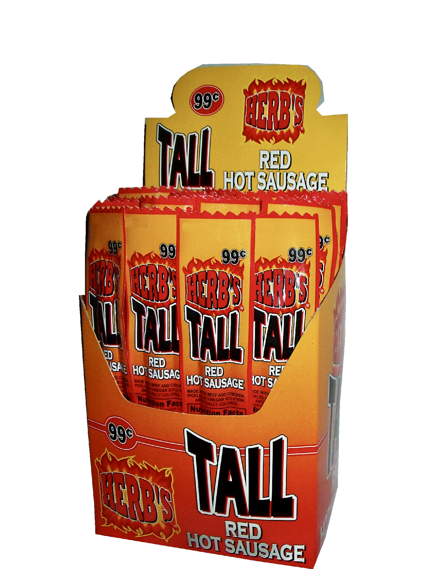 Herb's Tall Red Hot Sausage 24 count box of 1.5 oz snacks - Amish Country Snacks