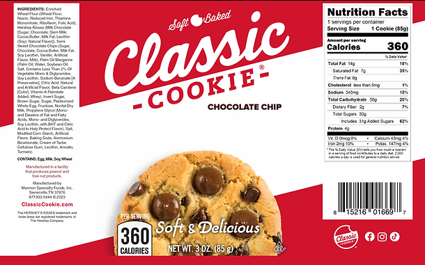 Classic Chocolate Chip Hershey Cookie 8 count box - Amish Country Snacks