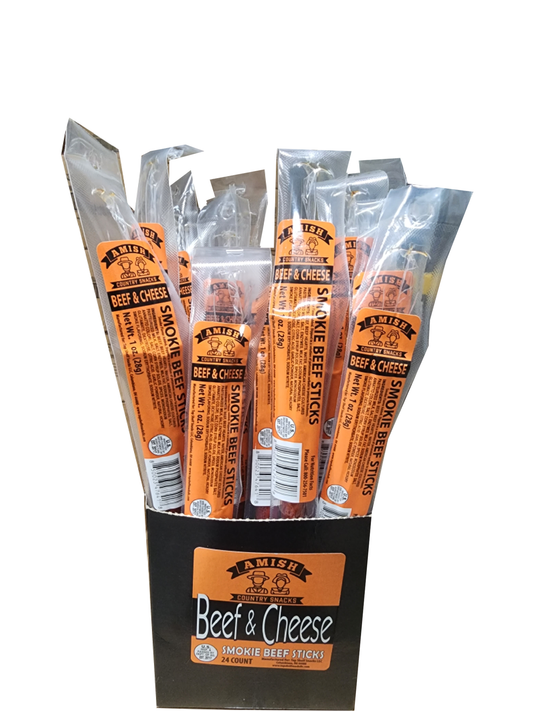 Amish Beef N Cheese Beef Sticks 24 count box - Amish Country Snacks