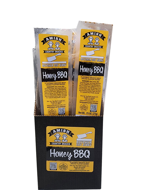 Butcher Cut Honey BBQ Beef Jerky 24 count box - Amish Country Snacks