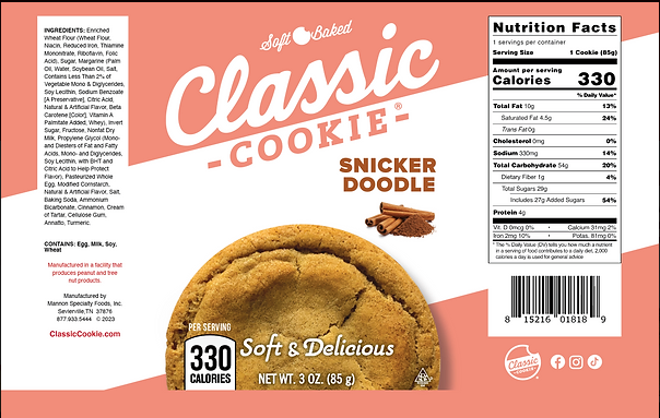 Classic Snickerdoodle Cookie 8 count box - Amish Country Snacks