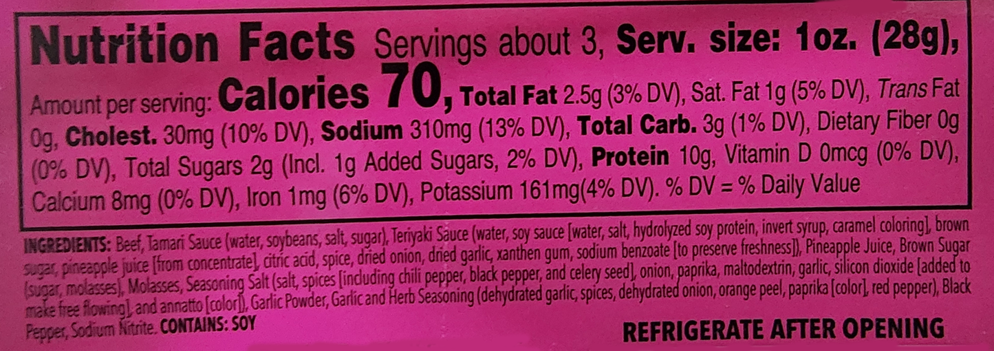 Amish Country Teriyaki Jerky 3.25 oz bag - Amish Country Snacks