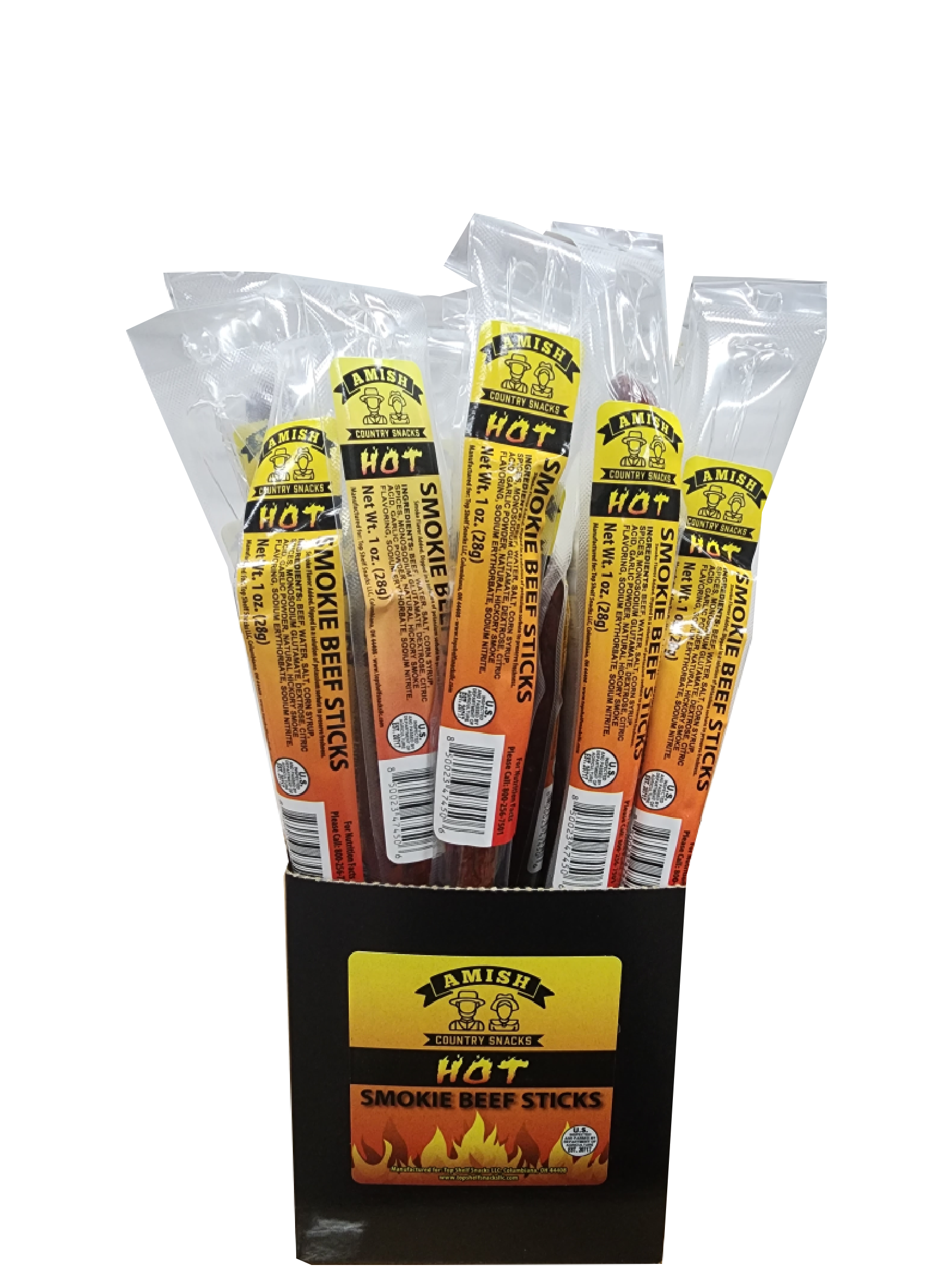 Amish "HOT" Beef Sticks 24 count box - Amish Country Snacks