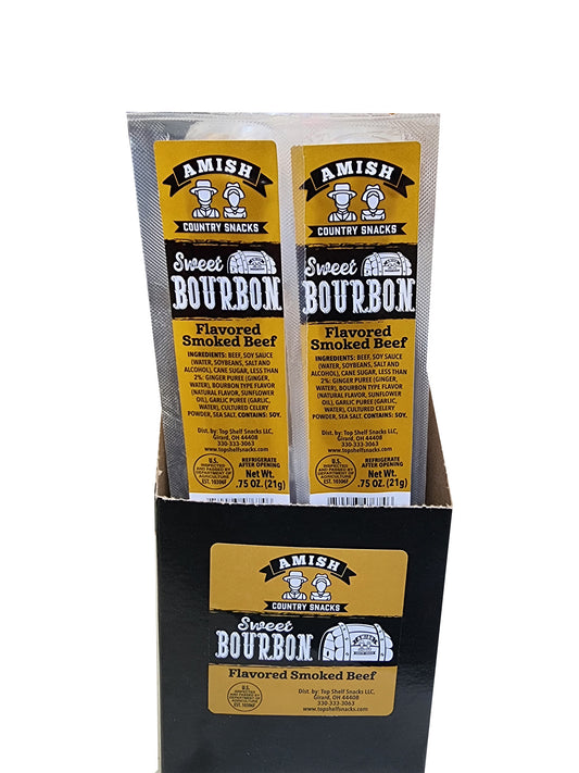 Butcher Cut Bourbon Beef Jerky  24 count box - Amish Country Snacks