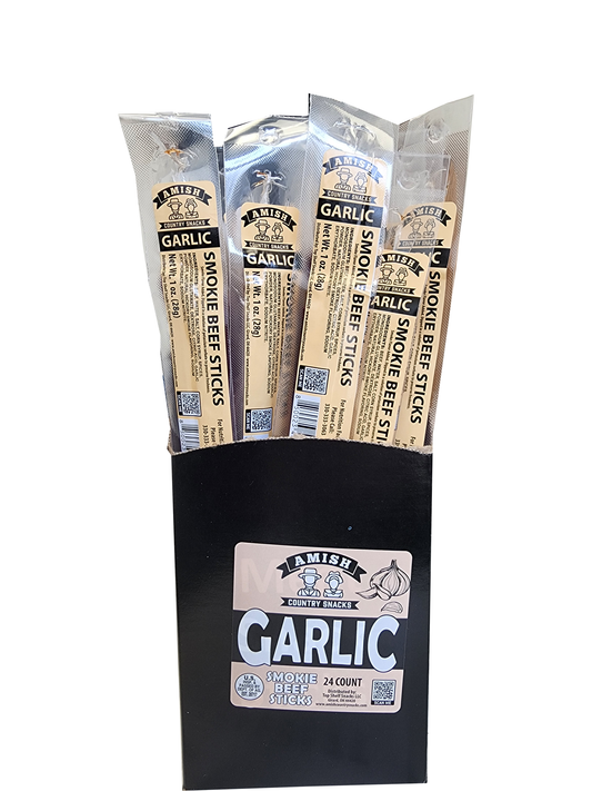Amish Garlic Beef Sticks 24 count box - Amish Country Snacks