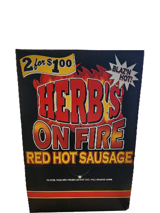 Herb's Blazin Hot Sausage 50 count box of .7 oz snacks - Amish Country Snacks