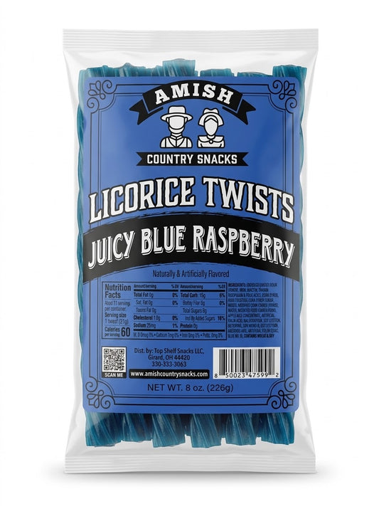8oz Blue Raspberry Licorice  12 ct  145318 - Amish Country Snacks