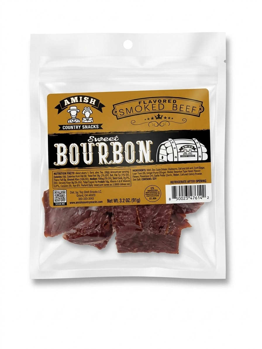 Amish Country Maple Bourbon Jerky  3.2 oz bag - Amish Country Snacks