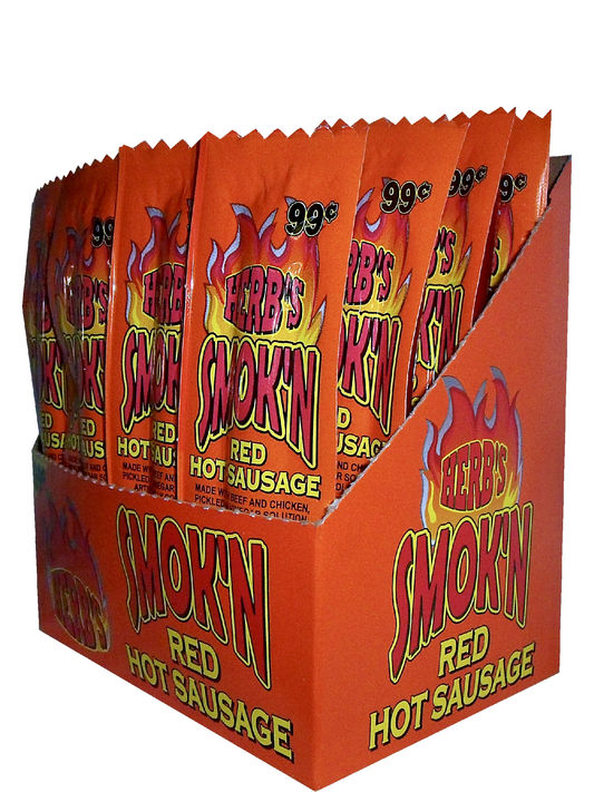 Herb's Smokin Hot Sausage 20 count box of 1.5 oz snacks - Amish Country Snacks
