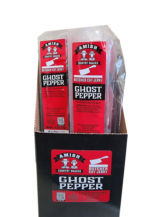 Butcher Cut Ghost Pepper Beef Jerky 24 count box - Amish Country Snacks