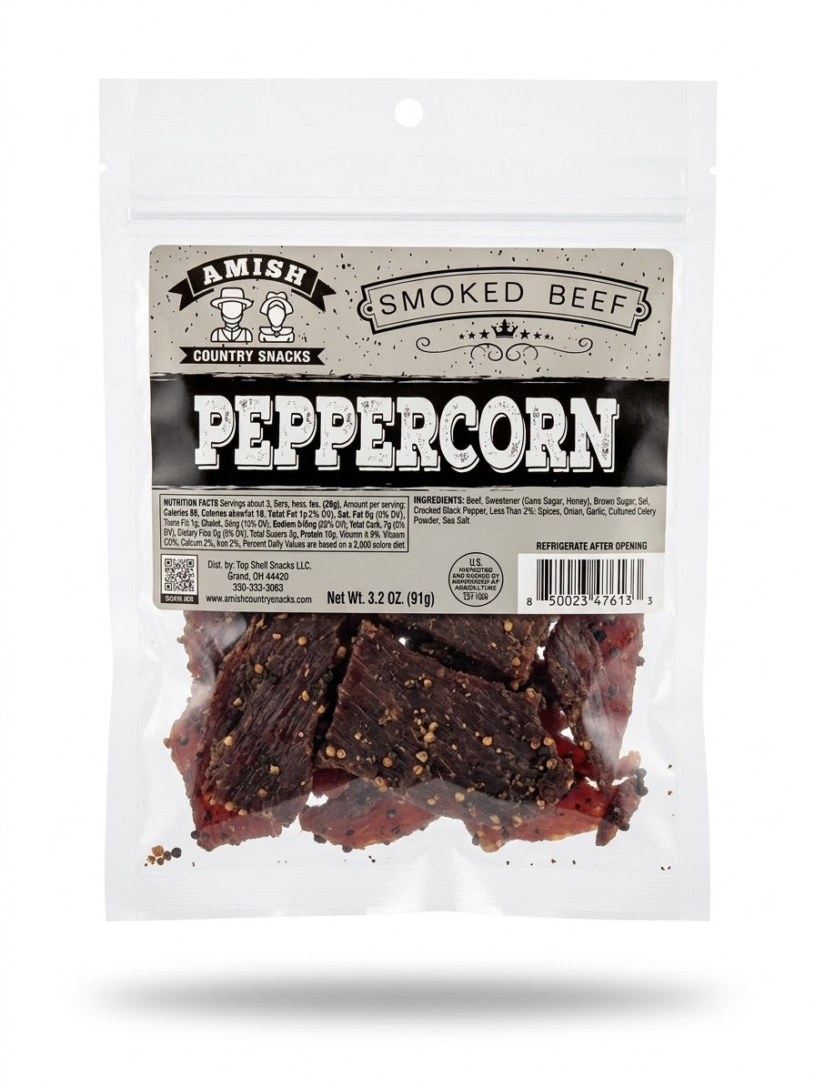 Amish Country  Peppercorn Jerky  3.2 oz bag - Amish Country Snacks