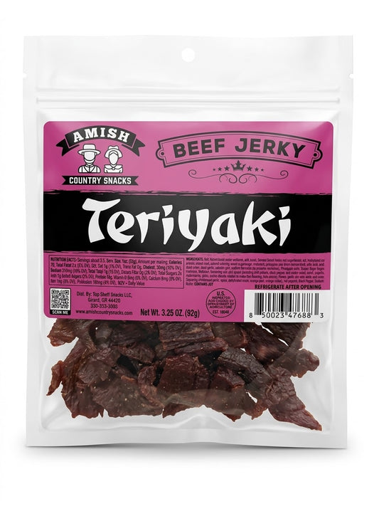 Amish Country Teriyaki Jerky  3.25 oz bag - Amish Country Snacks